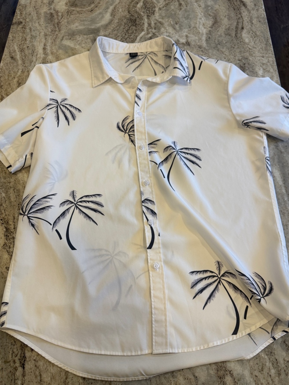 SHEIN White Short-Sleeve Palm Print Shirt